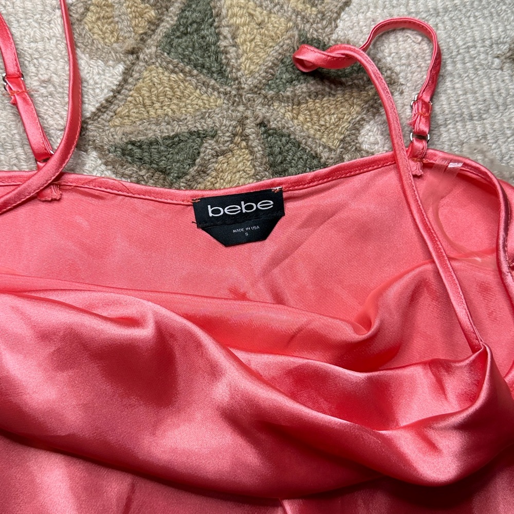 Bebe Silky Sleeveless Mini Cowl Neck Dress, Coral S - Picture 5 of 6